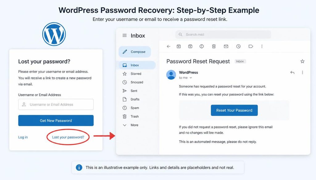 WordPress lost password form used to request a password reset email.